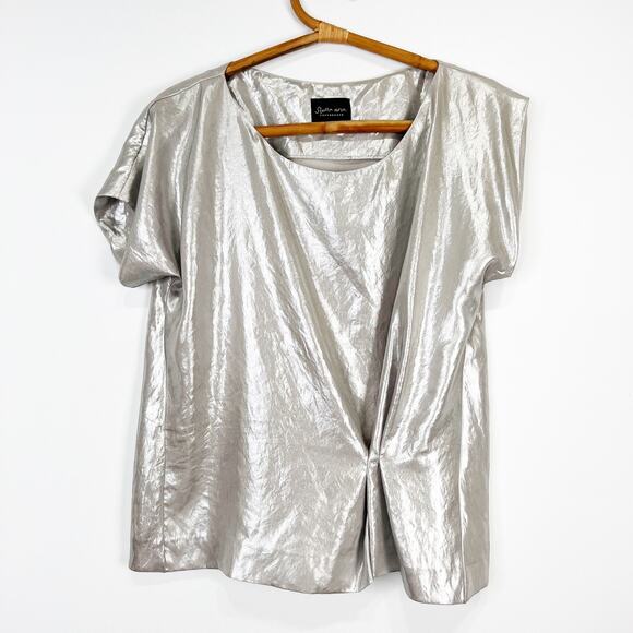 Stella Nova Tops - Stella Nova silver metallic asymmetrical blouse top shirt Size 40 M/L